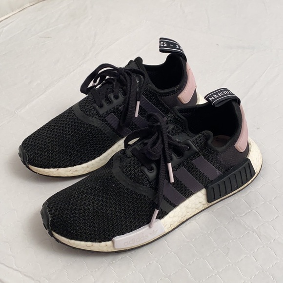 Adidas NMD R1 black with pink trim sneakers - Picture 4 of 8